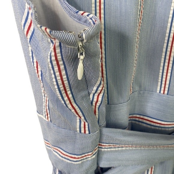 Vineyard Vines Nicholls Stripe Seersucker Tie-Waist Dress Cap Sleeve Bimini Blue - Picture 10 of 16